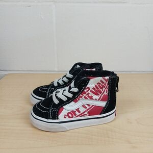 Vans Doheny Red and White Off the Wall Logo‎ Print Skate Shoes Toddler Sz 5